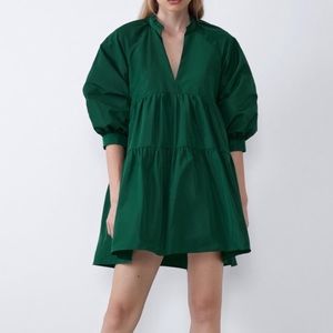 Zara Green Puff Sleeve Dress